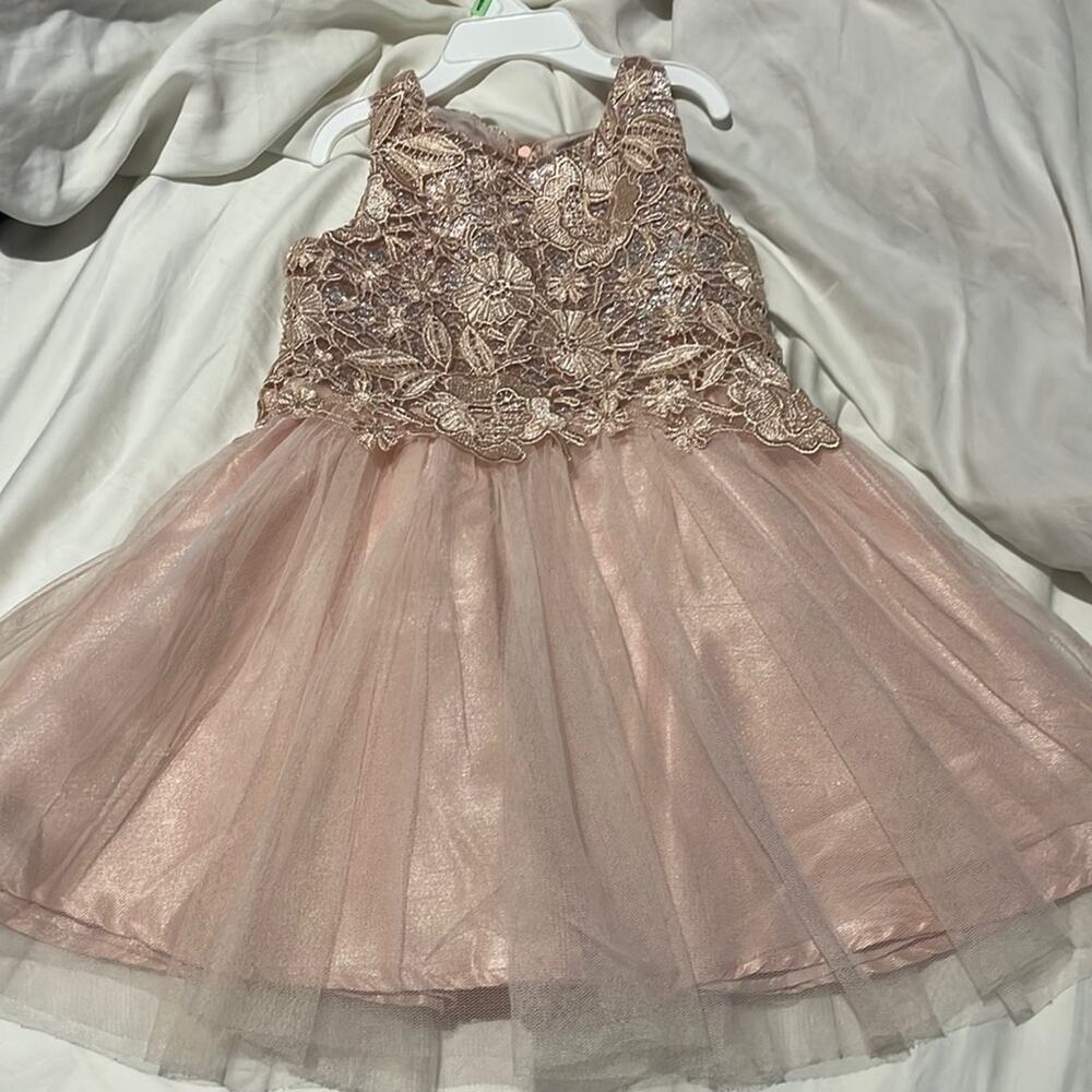Zunie 4 blush peach tulle metallic lace tank dress guc dressy lined